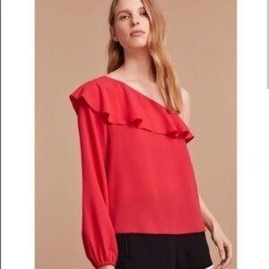 Wilfred Aritzia morel cold shoulder long sleeve ruffle blouse orange L